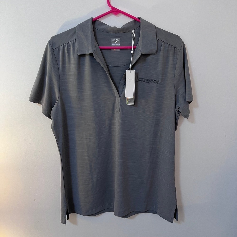 Callaway Women's Opti-Dri Golf Polo Shirt Large L Grey HYMER Logo New NWT